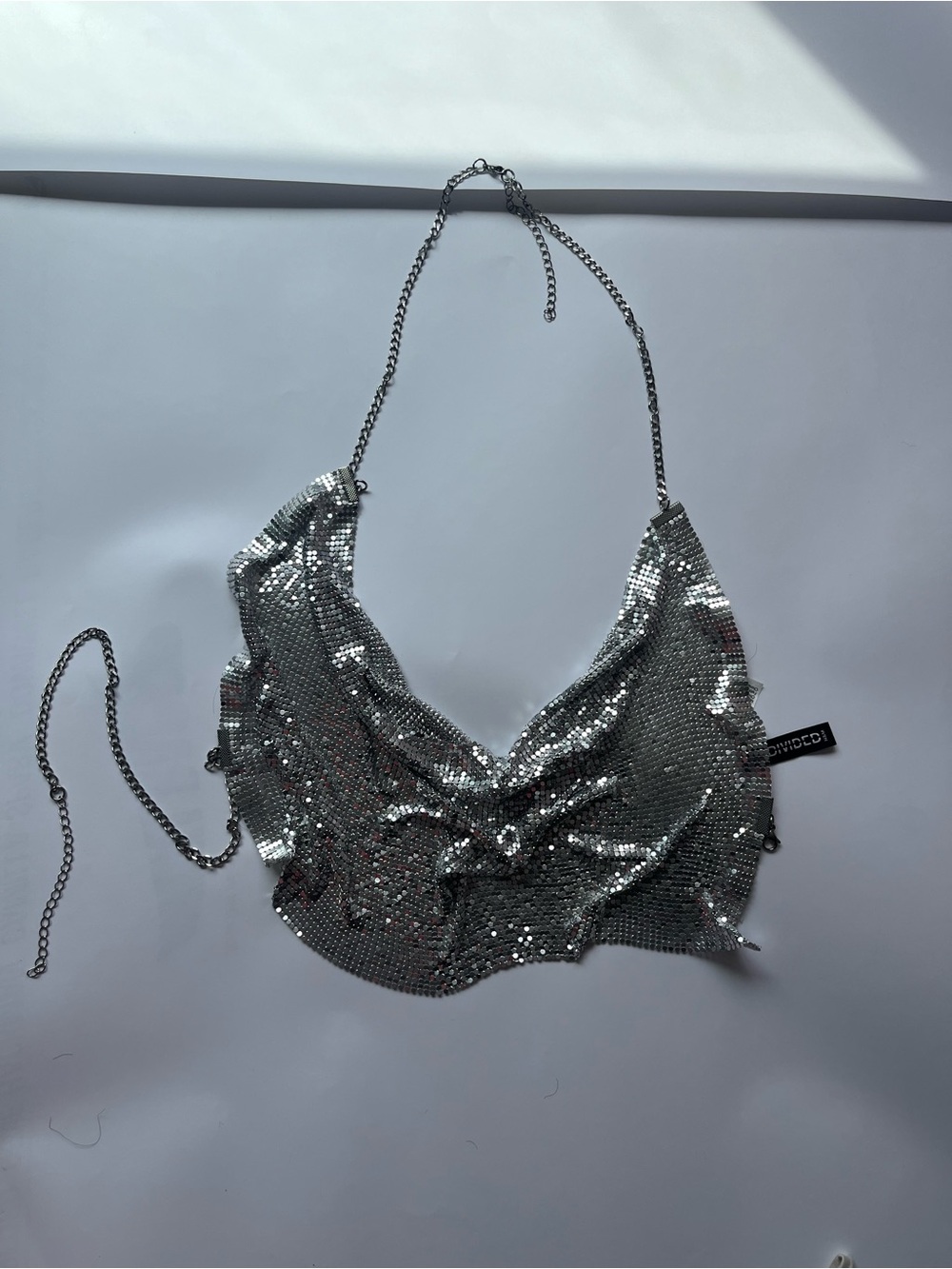 Silver Sequin Chain Halter Crop Top